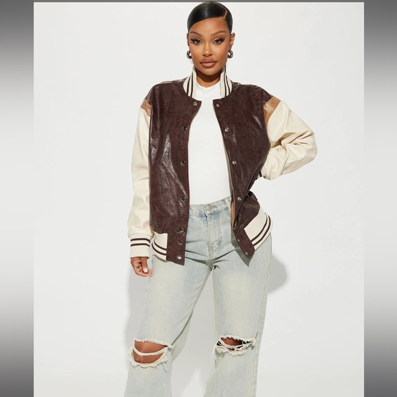 Faux leather varsity jacket - Picture 1 of 7